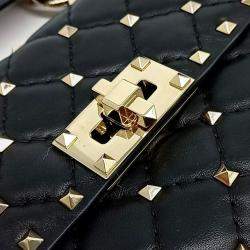 Pre Owned Valentino Black Leather Rockstud Spike Chain Bag Small