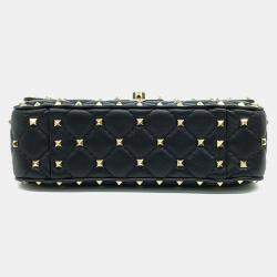 Pre Owned Valentino Black Leather Rockstud Spike Chain Bag Small