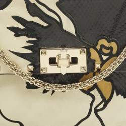 مملوكة مسبقًا Valentino Rockstud Black/Off White Leather and Snakeskin Trim Flower Crossbody Bag