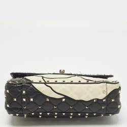 مملوكة مسبقًا Valentino Rockstud Black/Off White Leather and Snakeskin Trim Flower Crossbody Bag
