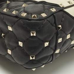 مملوكة مسبقًا Valentino Rockstud Black/Off White Leather and Snakeskin Trim Flower Crossbody Bag