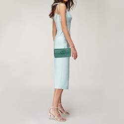 Pre Owned Valentino VSling Green Ostrich Wallet On Chain