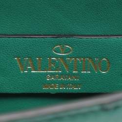 Pre Owned Valentino VSling Green Ostrich Wallet On Chain