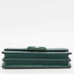 Pre Owned Valentino VSling Green Ostrich Wallet On Chain