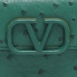 Pre Owned Valentino VSling Green Ostrich Wallet On Chain