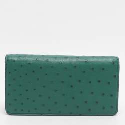 Pre Owned Valentino VSling Green Ostrich Wallet On Chain