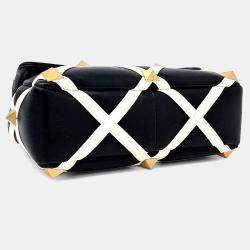 Pre Owned حقيبة يد توت وحقيبة كتف فالنتينو جلد بيج وأسود رومان ستد كبيرة