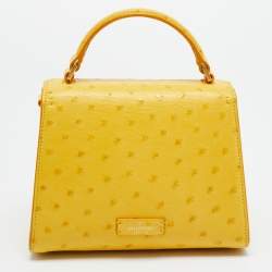 مملوكة مسبقًا حقيبة فالنتينو إس لينغ صغيرة جلد نعام أصفر بمقبض علوي