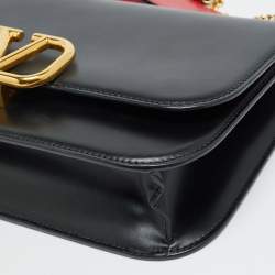 Pre Owned حقيبة كتف فالنتينو جلد أسود بإبزيم سلسلة كبير 