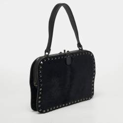 Pre Owned Valentino Rockstud Frame Black Calfhair and Leather Bag