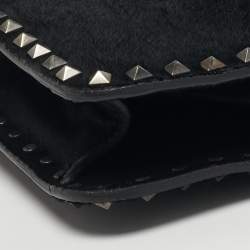 Pre Owned Valentino Rockstud Frame Black Calfhair and Leather Bag