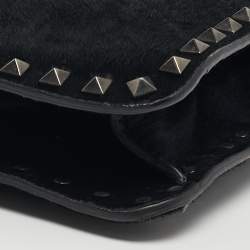 Pre Owned Valentino Rockstud Frame Black Calfhair and Leather Bag