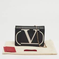 مملوكة مسبقًا Valentino Black/White Leather VLOGO Inlay Chain Crossbody Bag