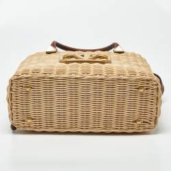 مملوكة مسبقًا حقيبة فالنتينو سلة سحب بني/بيج خشب الجريد و جلد