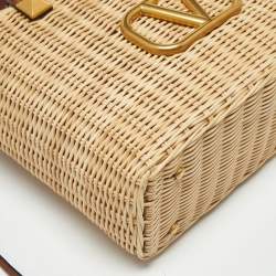 مملوكة مسبقًا حقيبة فالنتينو سلة سحب بني/بيج خشب الجريد و جلد