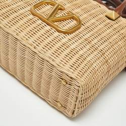 مملوكة مسبقًا حقيبة فالنتينو سلة سحب بني/بيج خشب الجريد و جلد