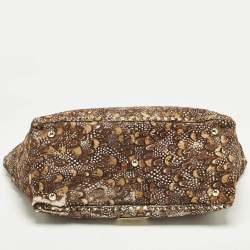 مملوكة مسبقًا حقيبة يد فالنتينو روكستد ترابيز جلد العجل ونقشة الريش البنية