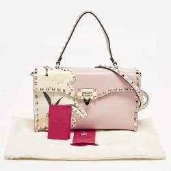 Pre Owned Valentino Rockstud Kimono 1997 Pink Leather Top Handle Bag