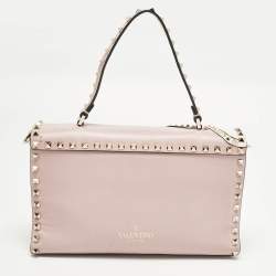 Pre Owned Valentino Rockstud Kimono 1997 Pink Leather Top Handle Bag