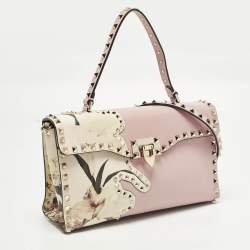 Pre Owned Valentino Rockstud Kimono 1997 Pink Leather Top Handle Bag