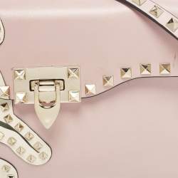 Pre Owned Valentino Rockstud Kimono 1997 Pink Leather Top Handle Bag