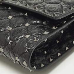 Pre Owned Valentino Rockstud Spike Black Quilted Leather Crossbody Clutch