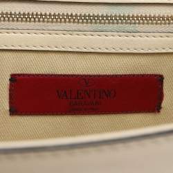مملوكة مسبقًا Valentino Neon Yellow/Cream Leather Medium Rockstud Glam Lock Flap Bag