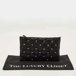Pre Owned Valentino Rockstud Spike Black Quilted Puffer Leather Clutch