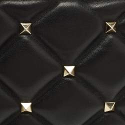 Pre Owned Valentino Rockstud Spike Black Quilted Puffer Leather Clutch