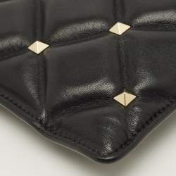 Pre Owned Valentino Rockstud Spike Black Quilted Puffer Leather Clutch