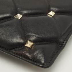 Pre Owned Valentino Rockstud Spike Black Quilted Puffer Leather Clutch