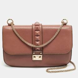 مملوكة مسبقًا Valentino Rockstud Glam Lock Medium Old Rose Leather Flap Bag