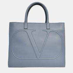 Pre Owned حقيبة يد توتس فالنتينو جلد أزرق ناعم بشعار 'V'