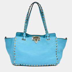 Pre Owned حقيبة فالنتينو ترابيزي جلد أزرق صغيرة مع حزام