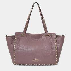 مملوكة مسبقًا Valentino Pink Leather Small Rockstud Trapeze Tote With Strap