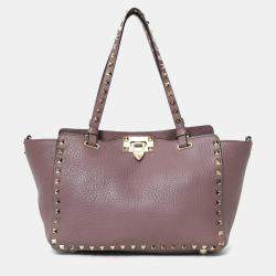 مملوكة مسبقًا Valentino Pink Leather Small Rockstud Trapeze Tote With Strap