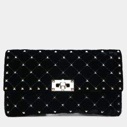 Pre Owned Valentino Velvet Quilted Rockstud Clutch with Chain