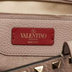Pre Owned Valentino Rockstud Beige Leather Shopper Tote
