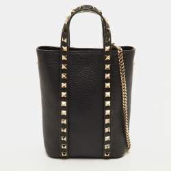 Pre Owned Valentino Rockstud Mini Black Leather Tote