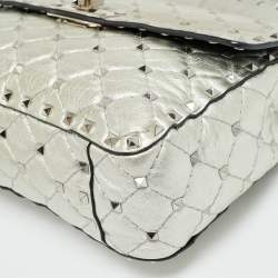 Pre Owned حقيبة كتف فالنتينو جلد مبطن مرصعة صخري فضي وسط