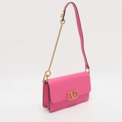 Pre Owned Valentino VLogo Pink Leather Convertible Shoulder Bag