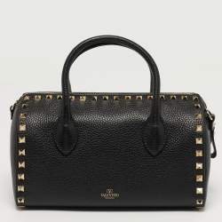 مملوكة مسبقًا Valentino Rockstud Black Leather Bowler Bag