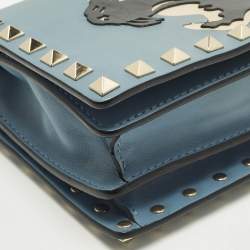 مملوكة مسبقًا حقيبة كلتش فالنتينو روكستد جلد أسود سلسلة