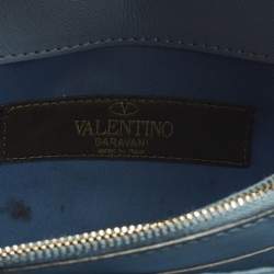 مملوكة مسبقًا حقيبة كلتش فالنتينو روكستد جلد أسود سلسلة