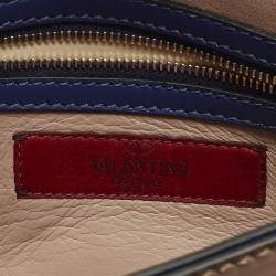 مملوكة مسبقًا Valentino Rockstud Flap Dark Blue Leather Wristlet Clutch