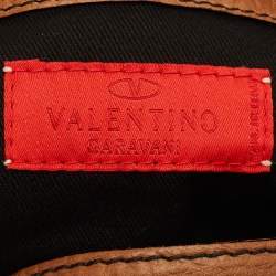 Pre Owned Valentino Crystal Catch Brown Leather Studded Pearl Satchel