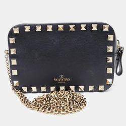 مملوكة مسبقًا Valentino Black Leather Rockstud Chain Mini Crossbody Bag