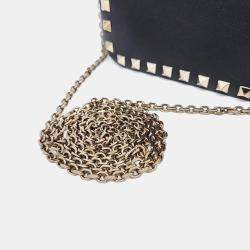 Pre Owned Valentino Black Leather Rockstud Chain Mini Crossbody Bag