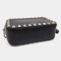 Pre Owned Valentino Black Leather Rockstud Chain Mini Crossbody Bag
