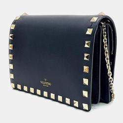 Pre Owned Valentino Black Leather Rockstud Mini Crossbody Bag